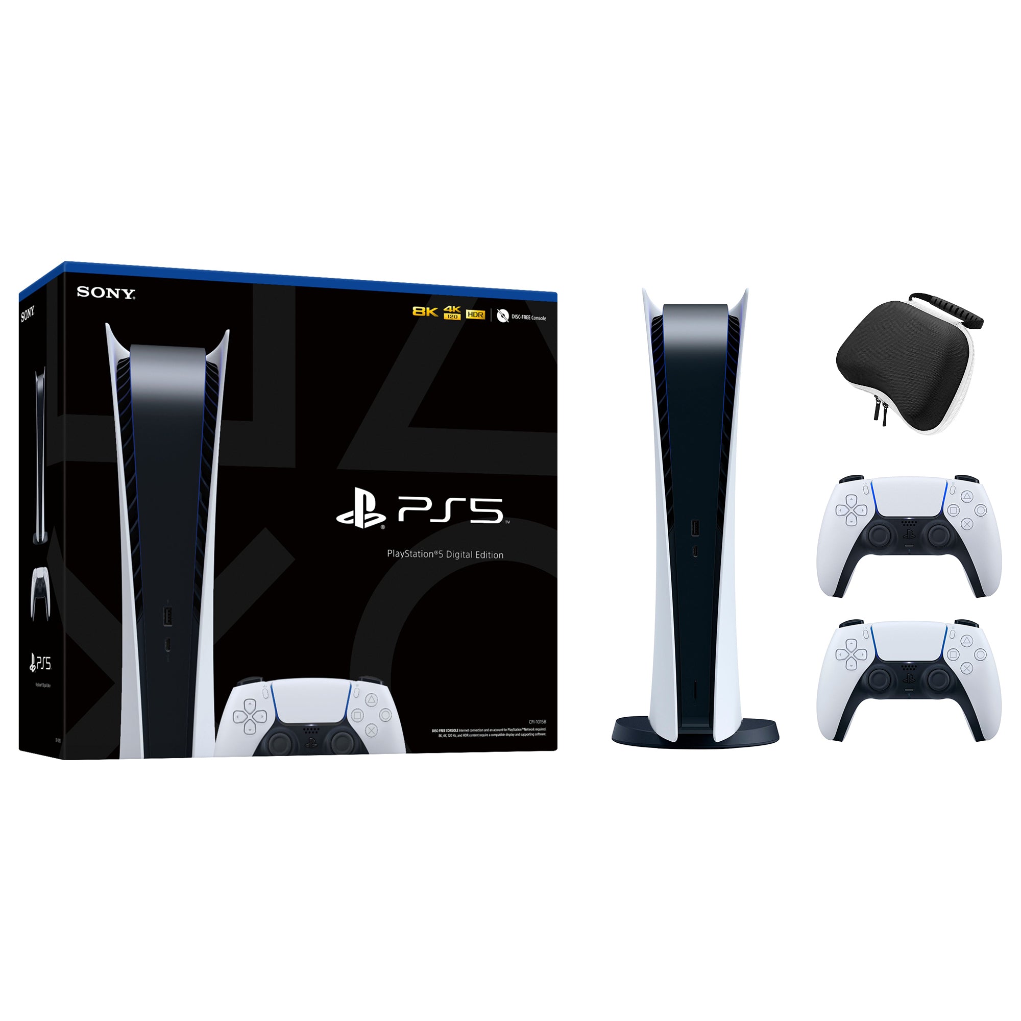 PlayStation 5 Digital Edition with Two DualSense Controllers and Mytrix Hard Shell Protective Controller Case - PS5 Gaming Console