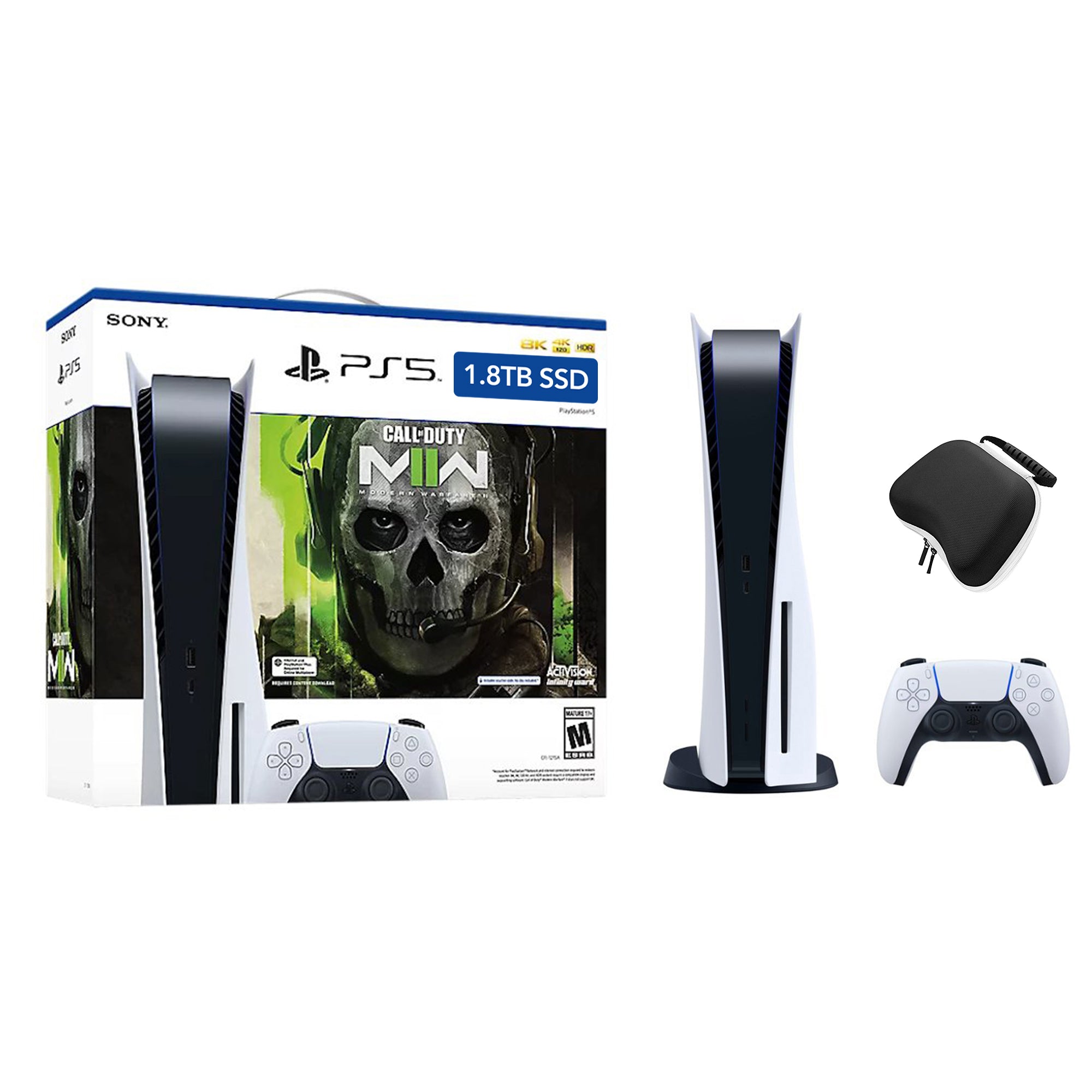 PlayStation 5 Upgraded 1.8TB Disc Edition Call of Duty Modern Warfare II Bundle and Mytrix Controller Case - White, PS5 Gaming Console