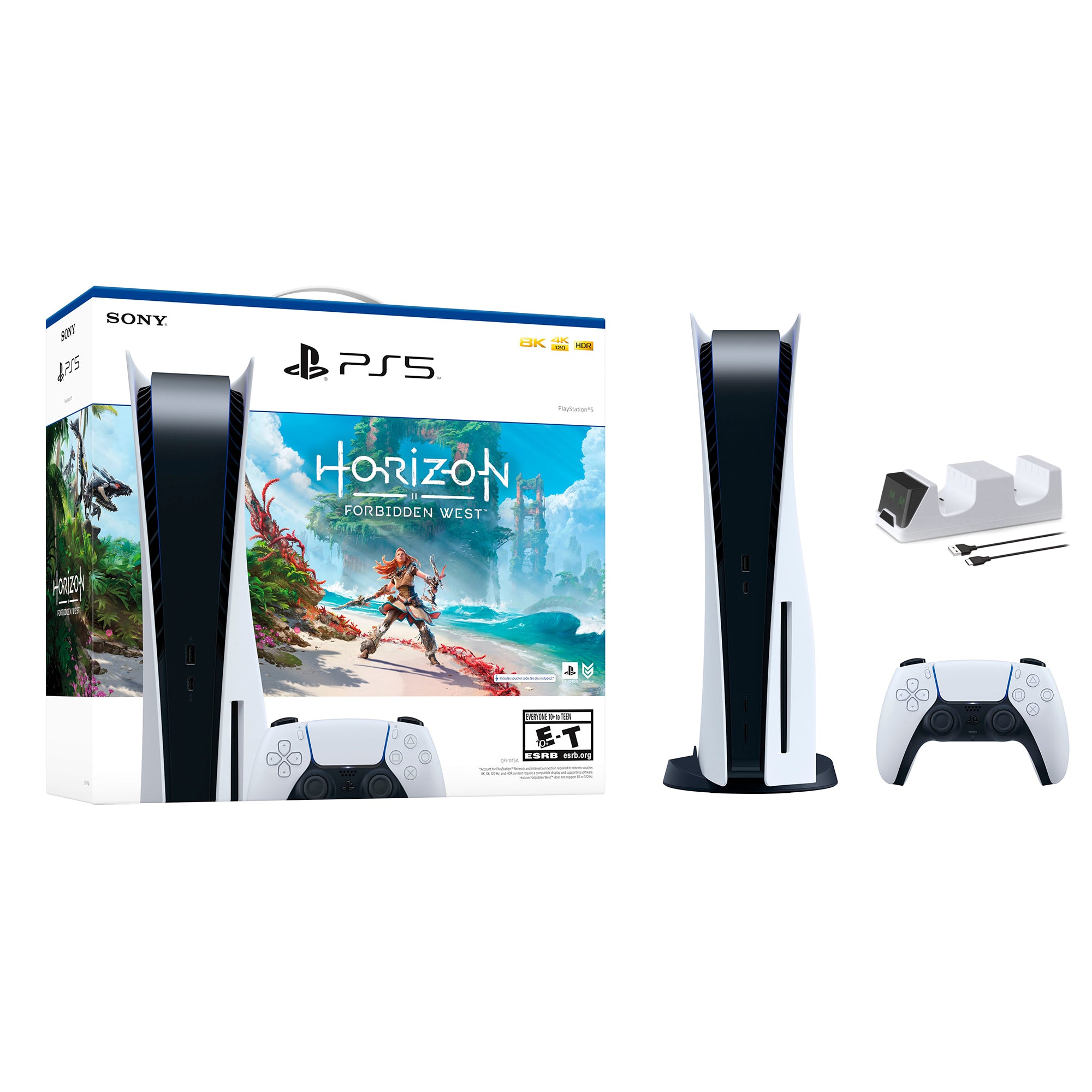 PlayStation 5 Disc Edition Horizon Forbidden West Bundle and Mytrix Controller Charger - White, PS5 825GB Gaming Console