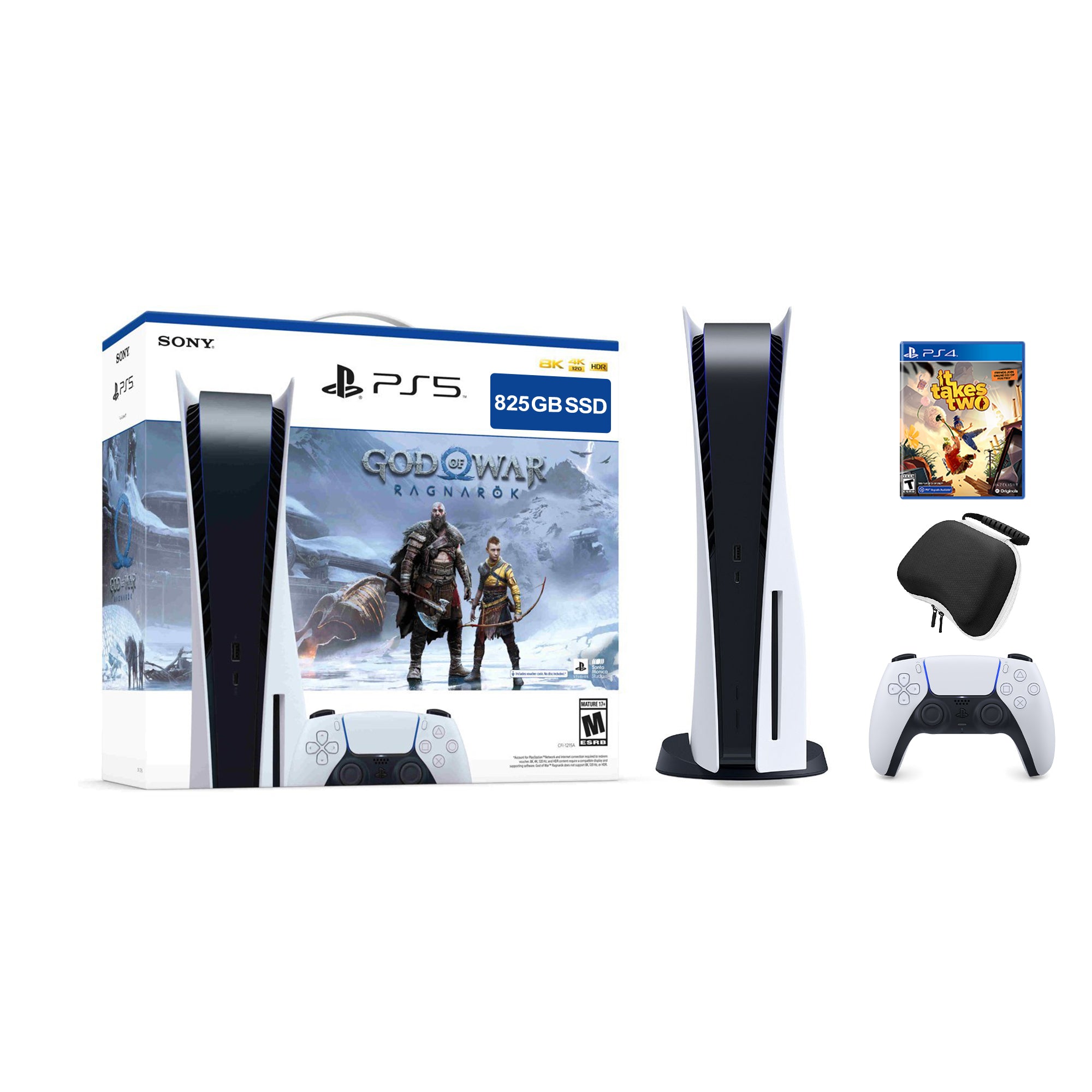 PlayStation 5 Disc Edition God of War Ragnarok Bundle with It Takes Two and Mytrix Controller Case