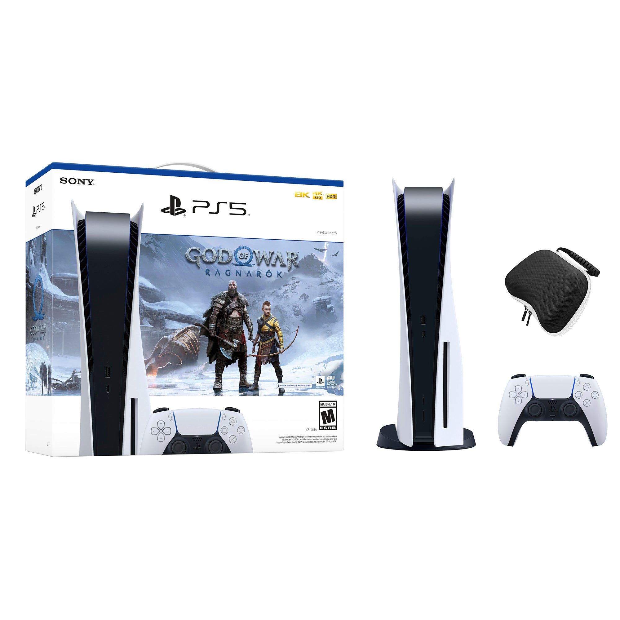PlayStation 5 Disc Edition God of War Ragnarok Bundle and Mytrix Controller Case - White, PS5 825GB Gaming Console