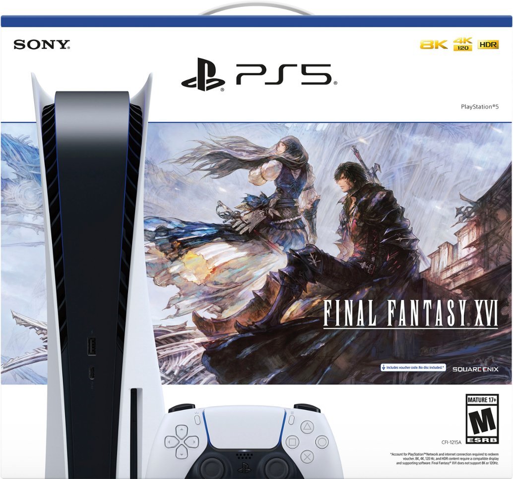 PlayStation 5 Upgraded 1.8TB Disc Edition FINAL FANTASY XVI Bundle with Call of Duty Vanguard and Mytrix Controller Case - PS5, White