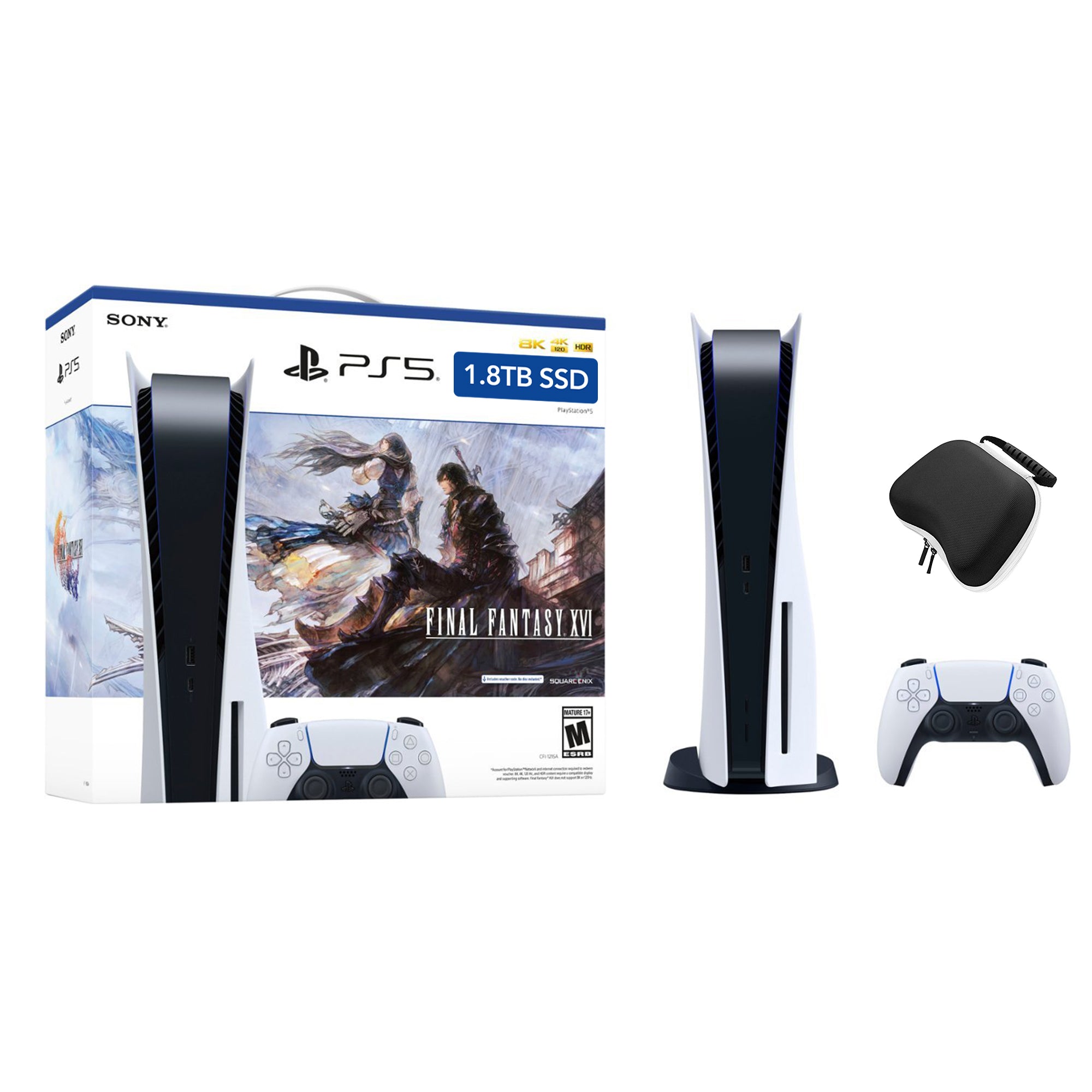 PlayStation 5 Upgraded 1.8TB Disc Edition FINAL FANTASY XVI Bundle and Mytrix Controller Case - White, PS5 Gaming Console