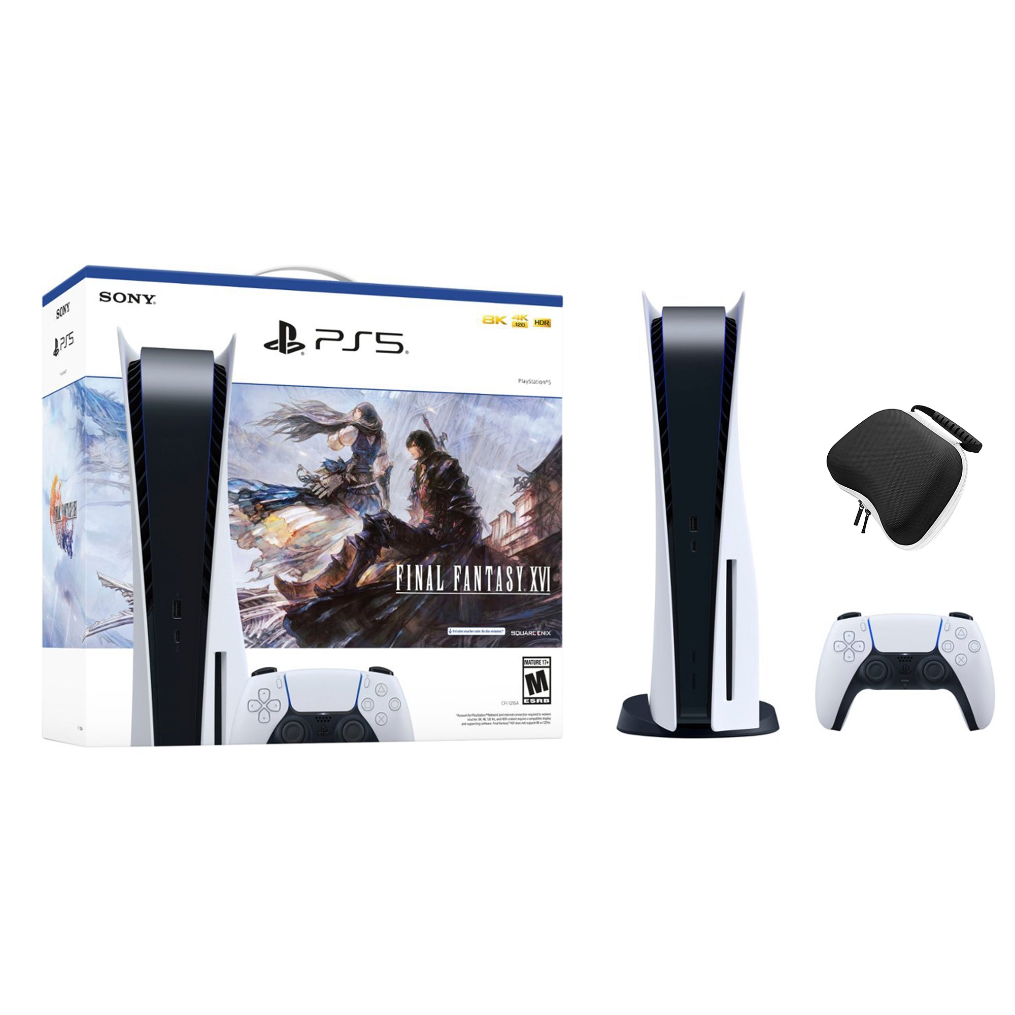 PlayStation 5 Disc Edition FINAL FANTASY XVI Bundle and Mytrix Controller Case - White, PS5 825GB Gaming Console