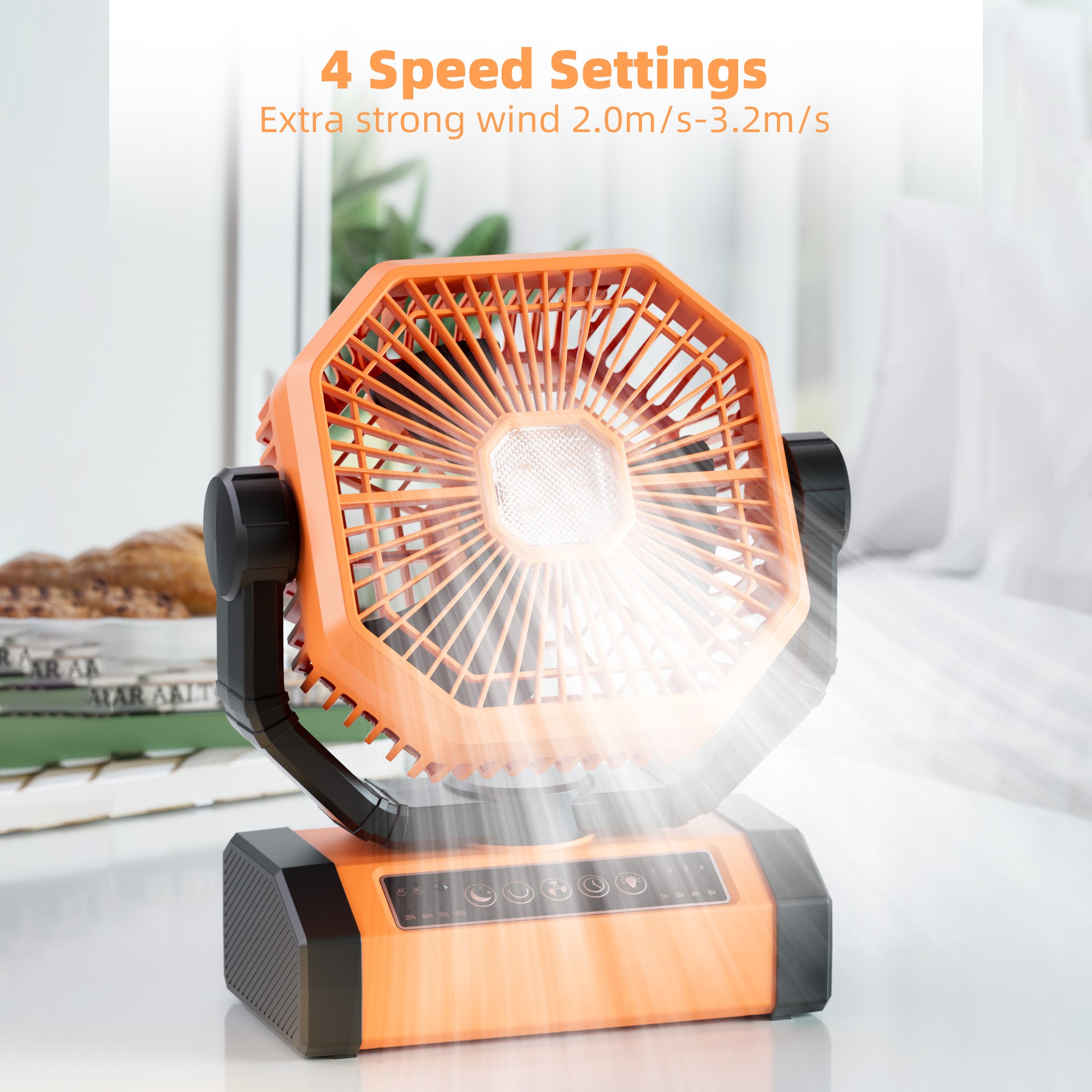 Xtao Portable Table Fan, 20000mAh Rechargeable Cordless Ventilator w/ LED Lantern, Remote, Hanger Hook, Timer, 270° Pivot 90° Oscillating 4 Speed Quiet Brushless Motor, Indoor & Outdoor Garden Patio