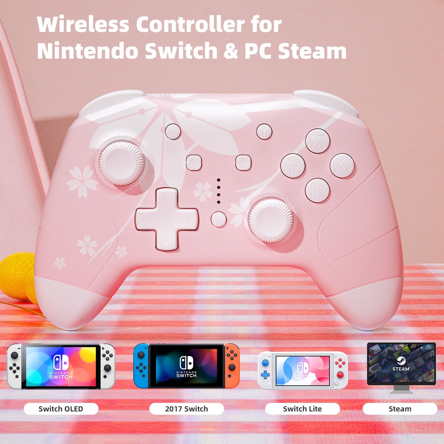 Mytrix Sakura Pink Cherry Wireless Switch Pro Controller for Nintendo Switch, the Newest Switch OLED, and Switch Lite