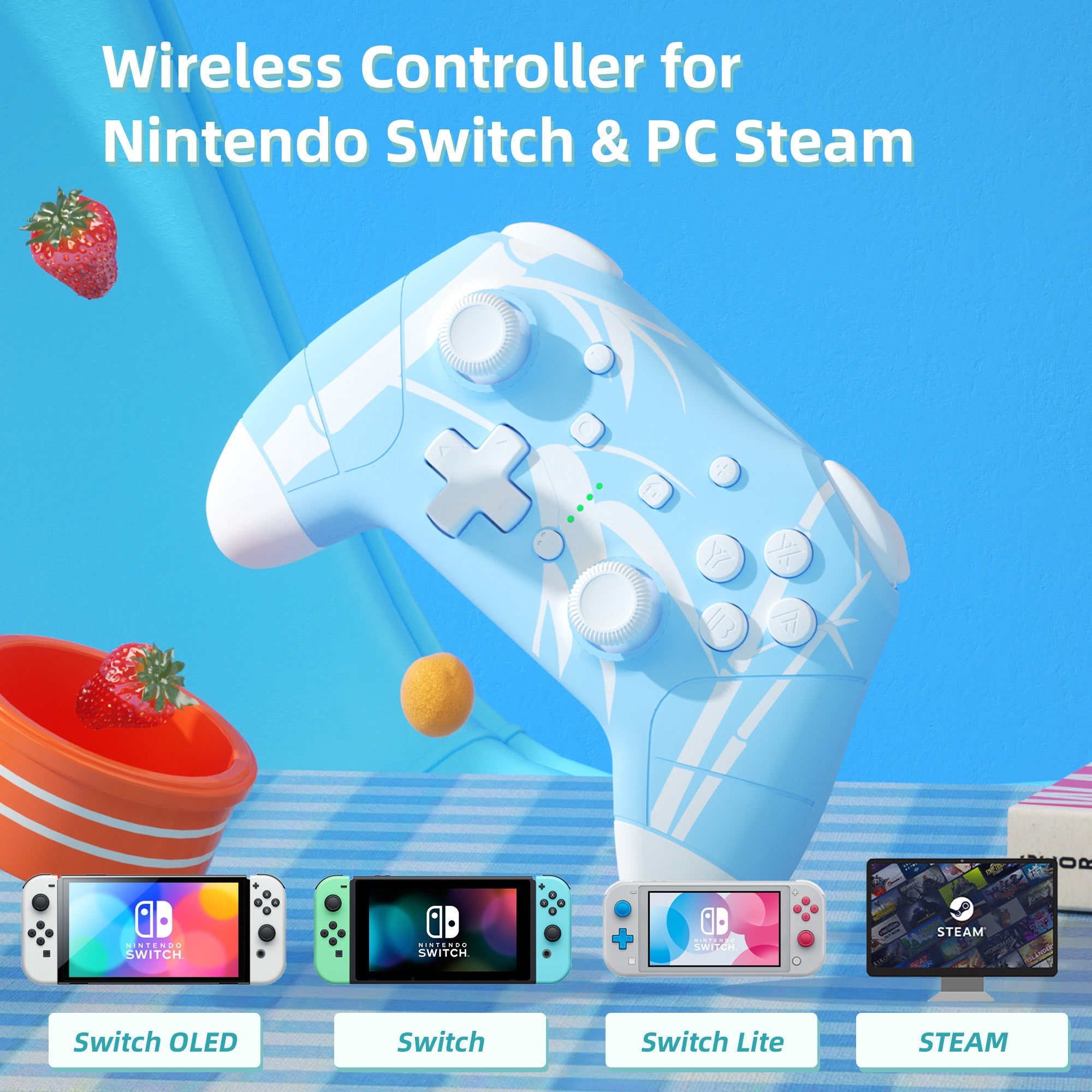 Mytrix Blue Bamboo Wireless Switch Pro Controller For Nintendo Switch & PC STEAM