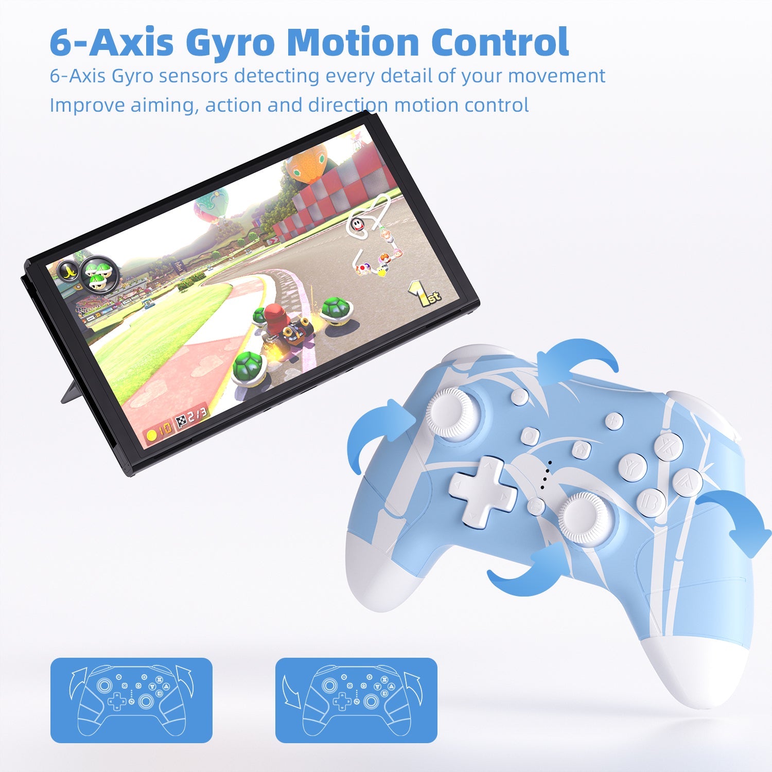 Mytrix Blue Bamboo Wireless Switch Pro Controller For Nintendo Switch