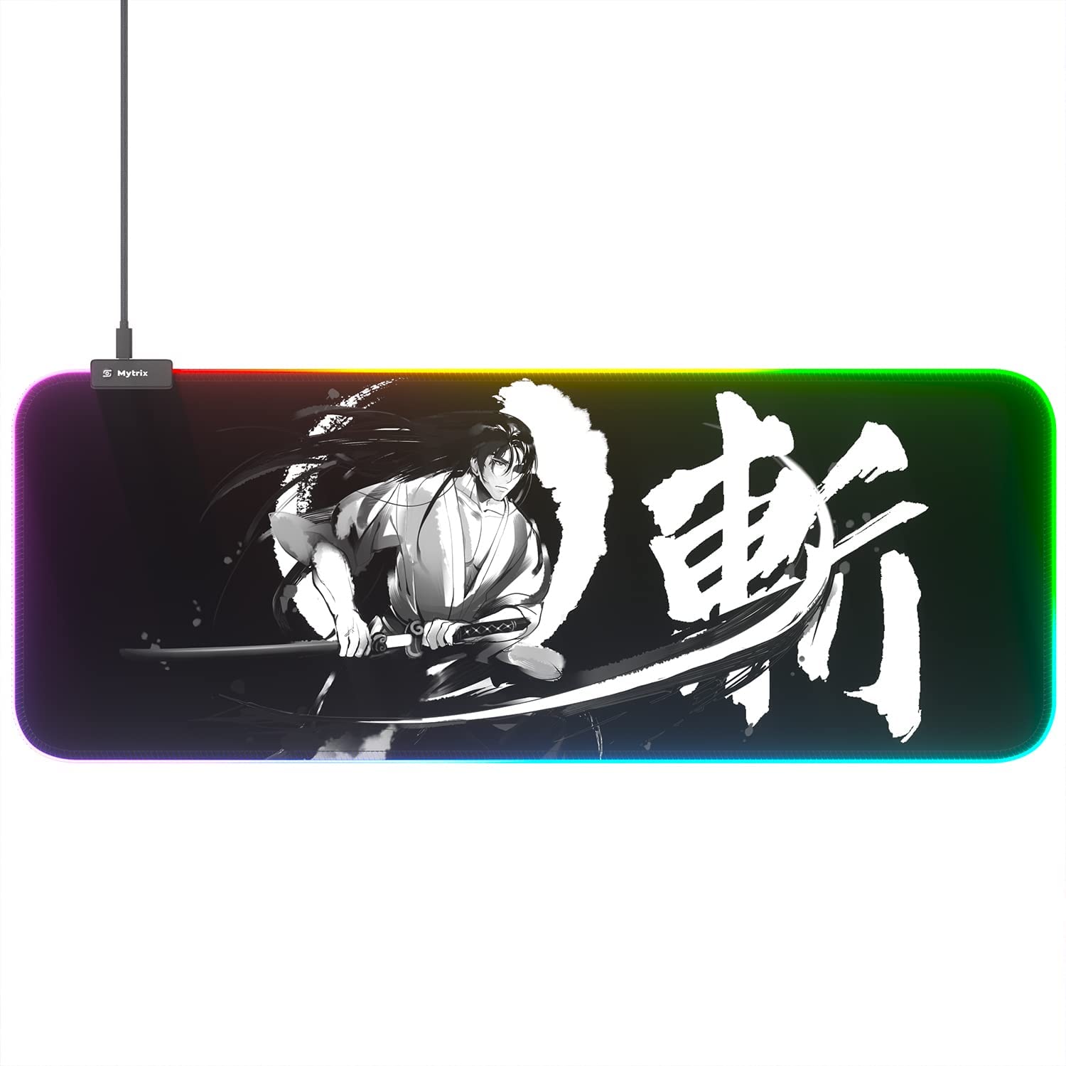 Mytrix Japanese Samurai RGB Gaming Mouse Pad, LED Soft Extended Large Office Mouse Pad, Anti-Slip Rubber Base, Keyboard Mouse Mat - Black