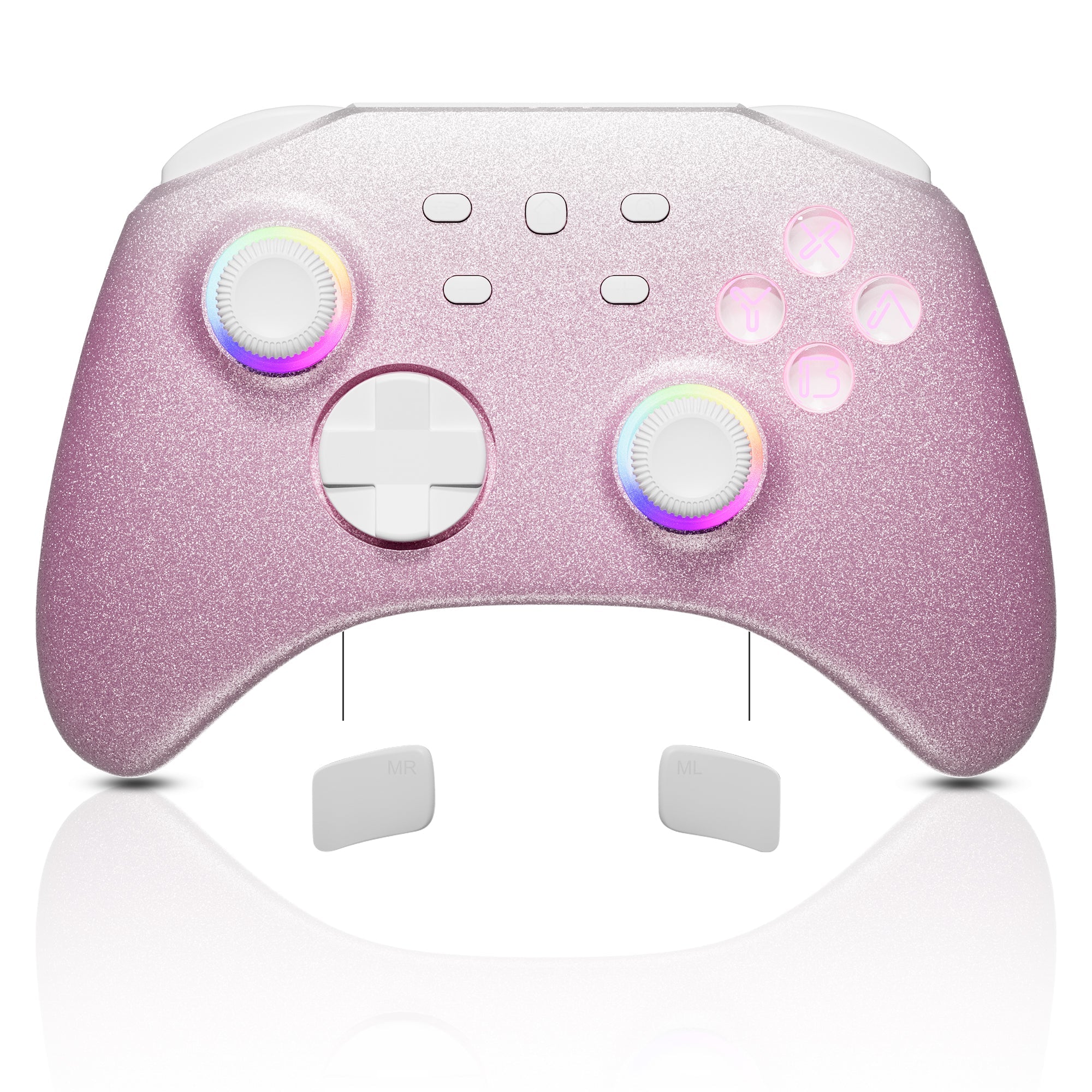Mytrix Pink Glitter Gradient Wireless Pro RGB Controller with Programmable Back Buttons and Turbo, for Nintendo Switch, PC, Android & iOS