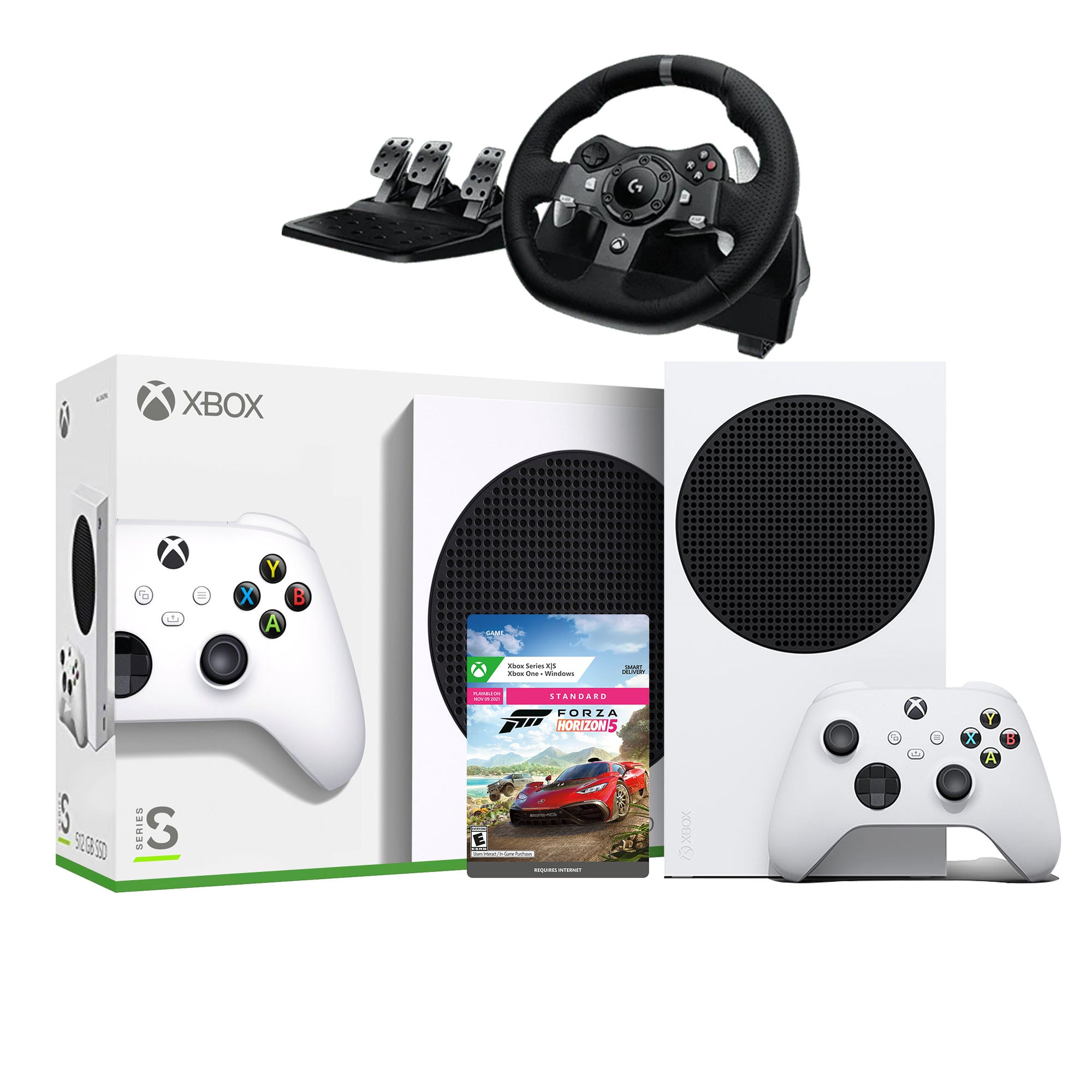 Xbox Series S All Digital 512GB SSD Gaming Console with Logitech G920 Racing Wheel Set and Forza Horizon 5