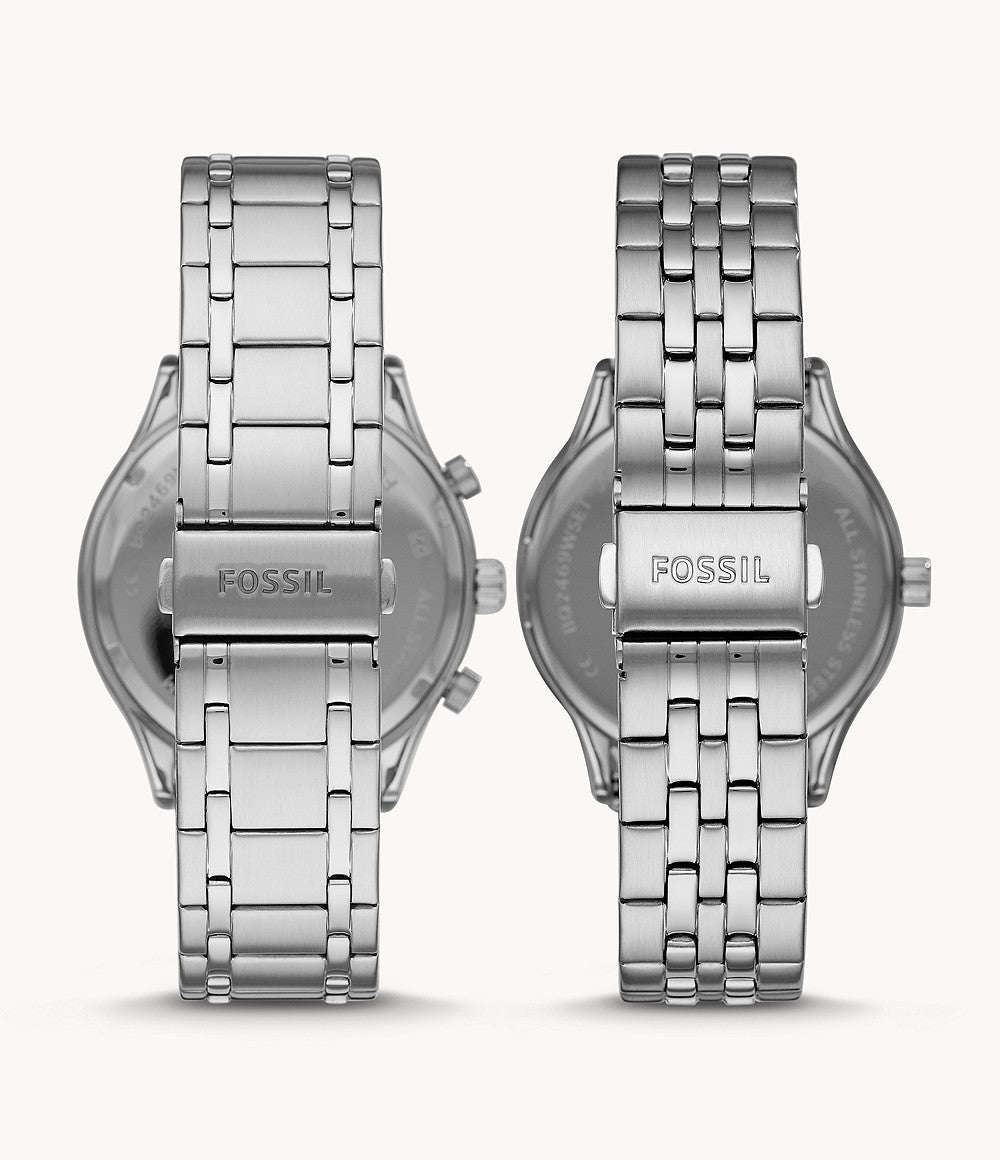 Fossil BQ2468 Set His and Her Fenmore Midsize Multifunction Stainless Steel Watch Gift Set