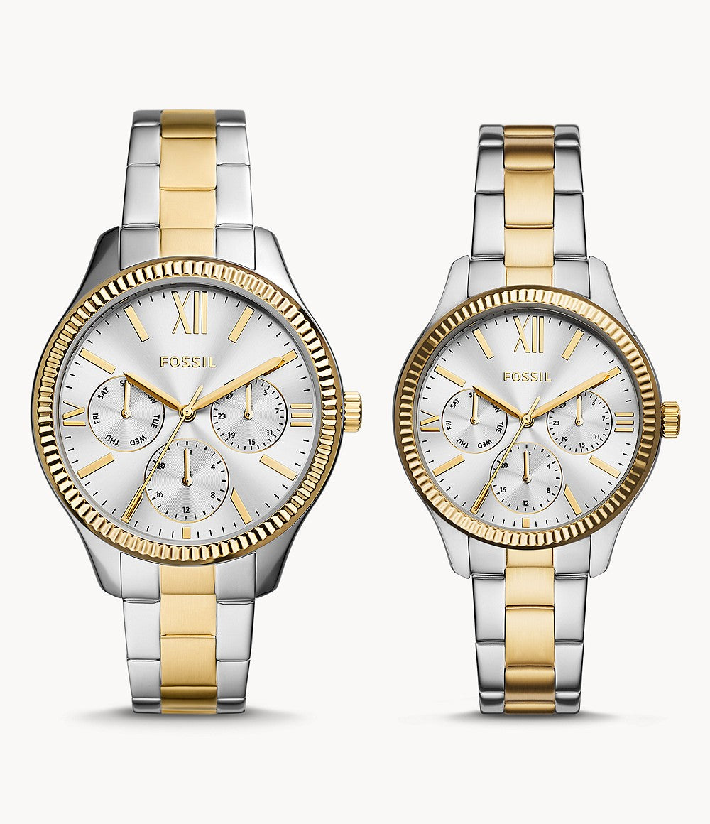 Fossil BQ2737SET His and Hers Multifunction Two-Tone Stainless Steel Watch Set
