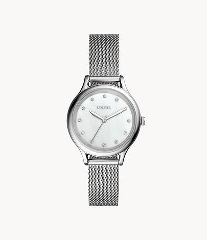 Fossil BQ3390 Laney Three-Hand Smoke Stainless Steel Women's Mesh Watch