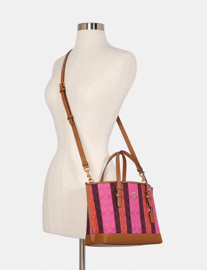 Coach C4086 Mollie Tote 25 In Signature Jacquard With Stripes In Pink/Burgundy Multi