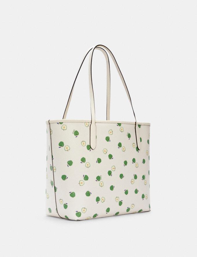 Coach C4119 City Tote With Apple Print Chalk/Green Multi