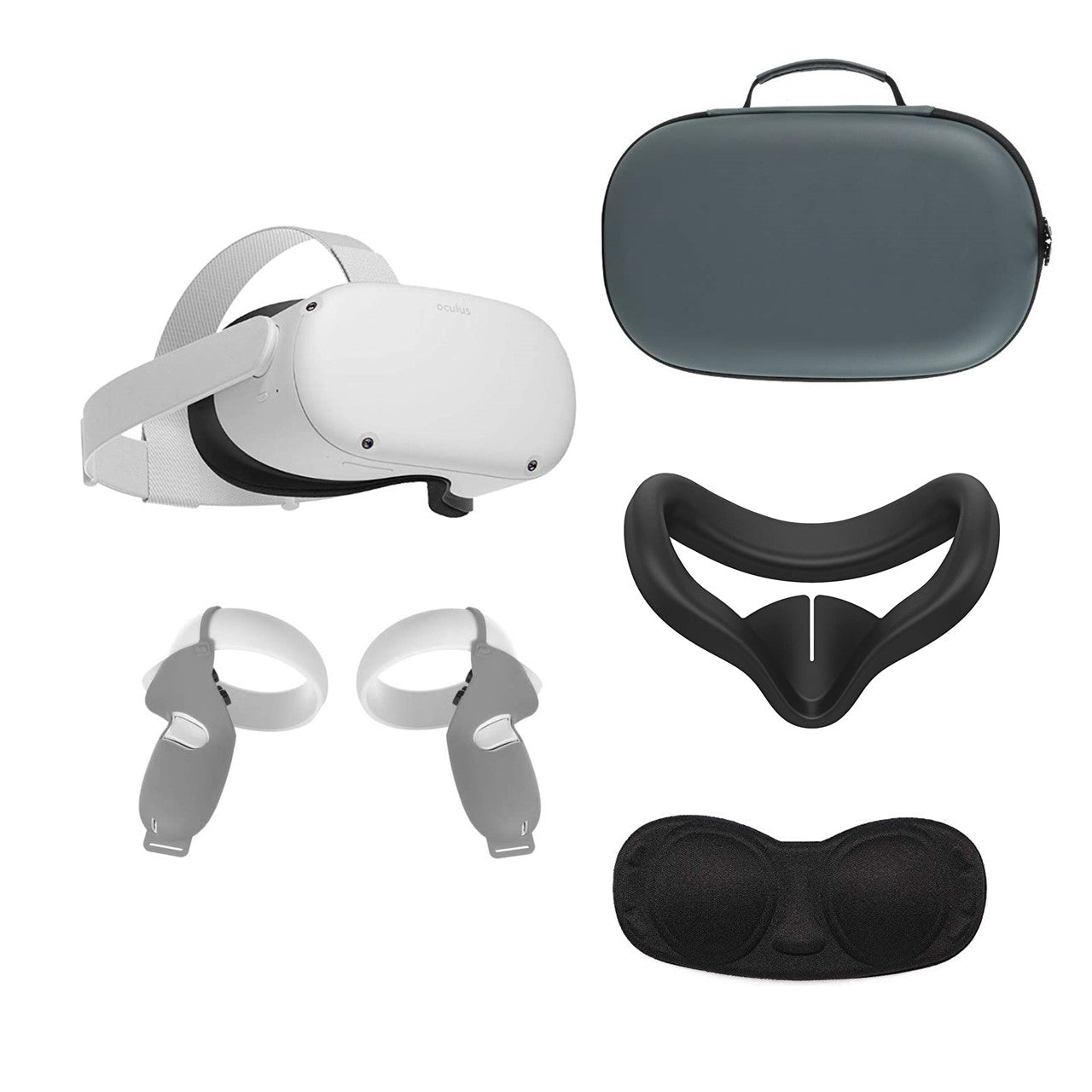 2021 Oculus Quest 2 All-In-One VR Headset 128GB, Touch Controllers, 1832x1920 up to 90 Hz Refresh Rate LCD, 3D Audio, Mytrix Carrying Case, Gray Grip Cover, Lens Cover, Silicone Face Cover