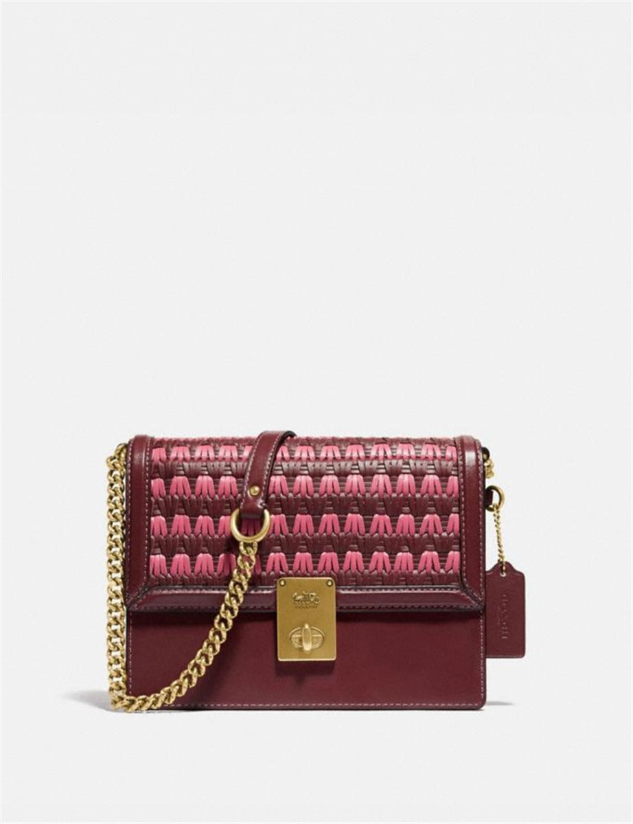 Coach 613 Hutton Shoulder Bag With Weaving In Wine Multi