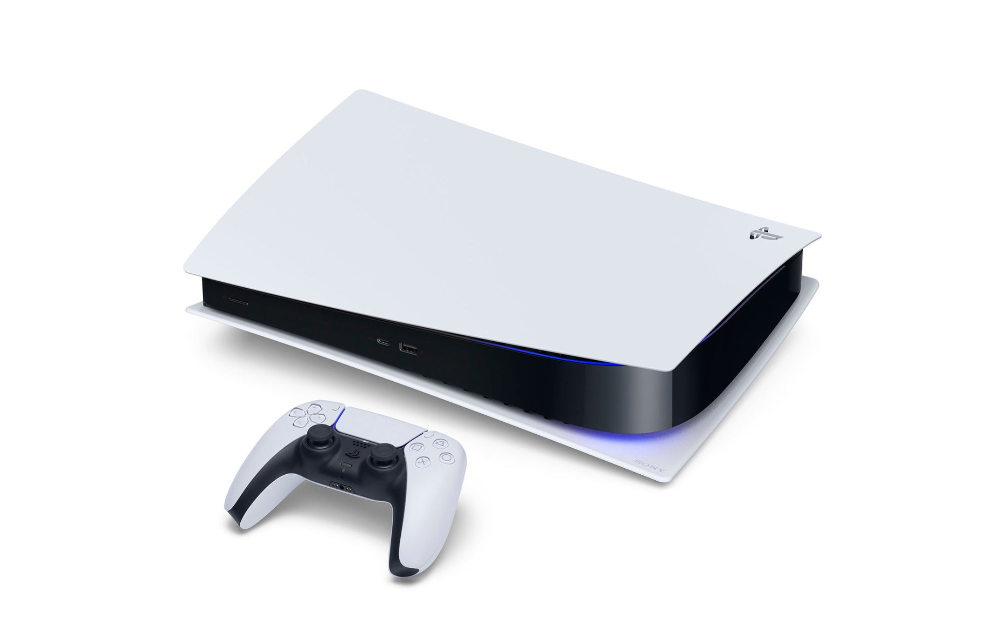 PlayStation 5 Digital Edition with Two Controllers White and Gray Camouflage DualSense and Mytrix Dual Controller Charger - PS5 Gaming Console