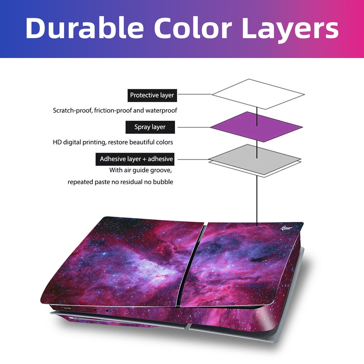 Durable Vinyl Decal Easy Apply Style Wrap Stickers for PS5 Slim Disc Version - Cosmic Galaxy