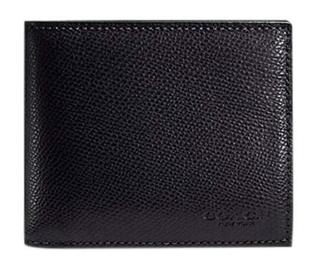 Coach F59112 3 In 1 Men's Compact ID Wallet Black Crooss Grain Leather