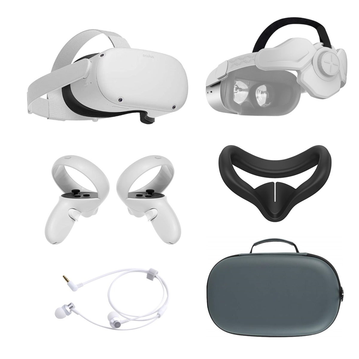 2021 Oculus Quest 2 All-In-One VR Headset, Touch Controllers, 128GB SSD, 1832x1920 up to 90 Hz Refresh Rate LCD, 3D Audio, Mytrix Head Strap, Carrying Case, Earphone
