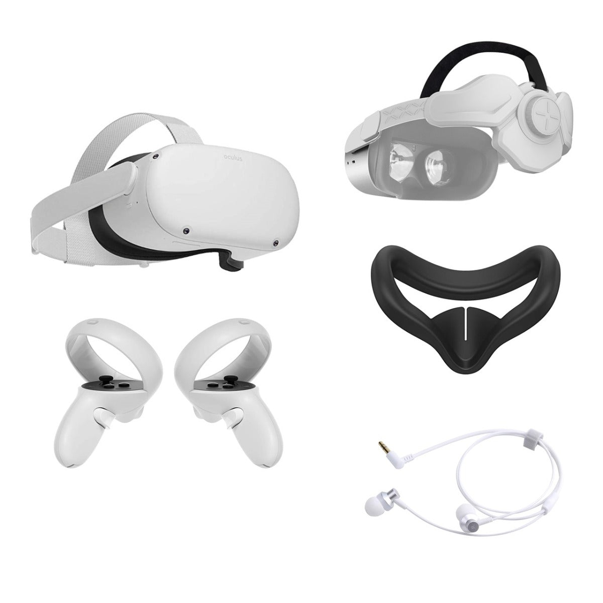 2021 Oculus Quest 2 All-In-One VR Headset, Touch Controllers, 128GB SSD, 1832x1920 up to 90 Hz Refresh Rate LCD, Glasses Compatible, 3D Audio, Mytrix Head Strap, Earphone, Silicone Face Cover