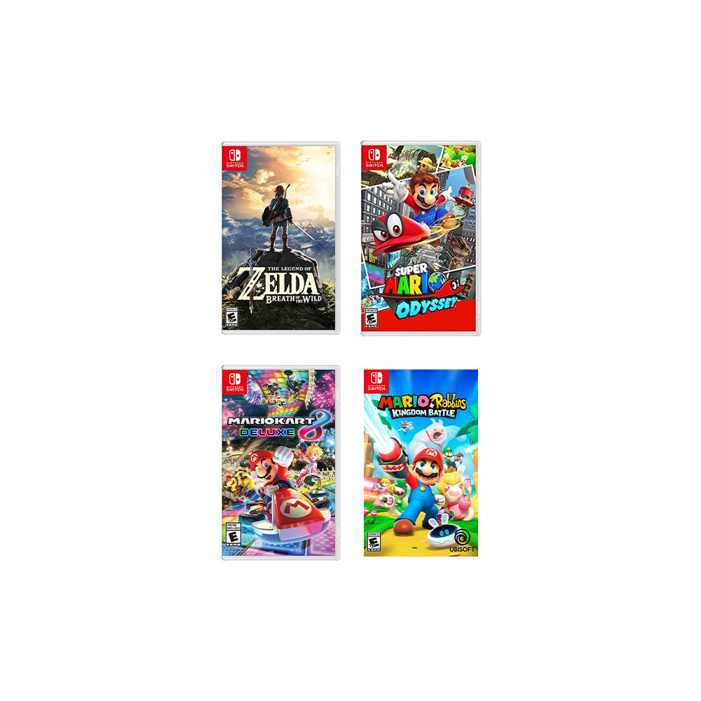 New Nintendo Switch Lite Turquoise Console Bundle with 4 Games: The Legend of Zelda: Breath of the Wild, Super Mario Odyssey, Super Mario Kart 8, and Mario + Rabbids Kingdom Battle!