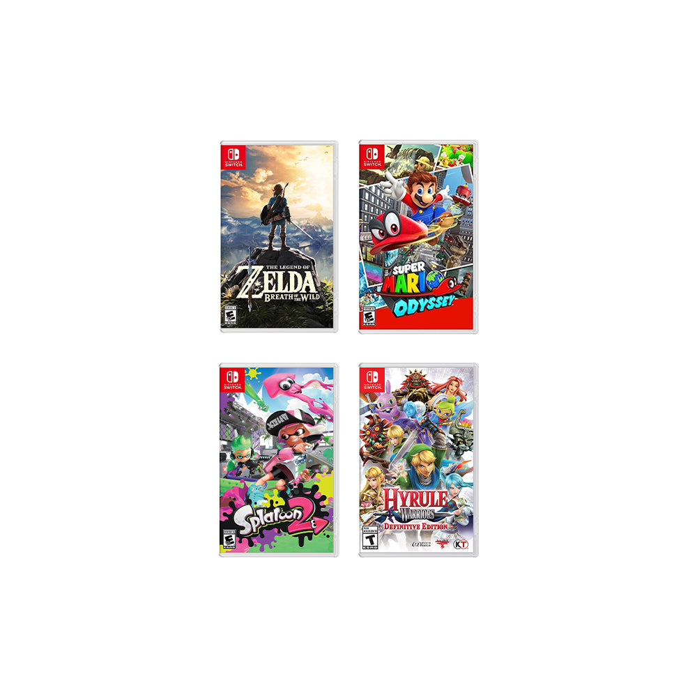 New Nintendo Switch Lite Gray Console Bundle with 4 Games: The Legend of Zelda: Breath of the Wild, Super Mario Odyssey, Splatoon 2, and Hyrule Warriors: Definitive Edition!