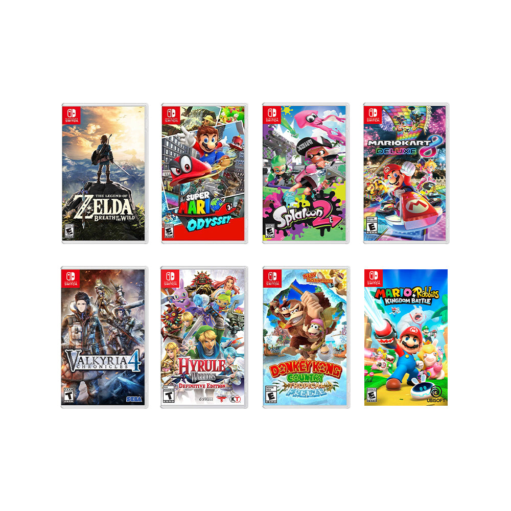 New Nintendo Switch Lite Gray Console Bundle with 8 Games: Zelda, Super Mario Odyssey, Splatoon 2, Super Mario Kart 8, Valkyria Chronicles 4, Hyrule Warriors, Donkey Kong, and Rabbids Kingdom Battle!